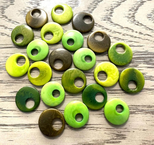 Tagua Donut Beads. 20 Green Shades Pieces.