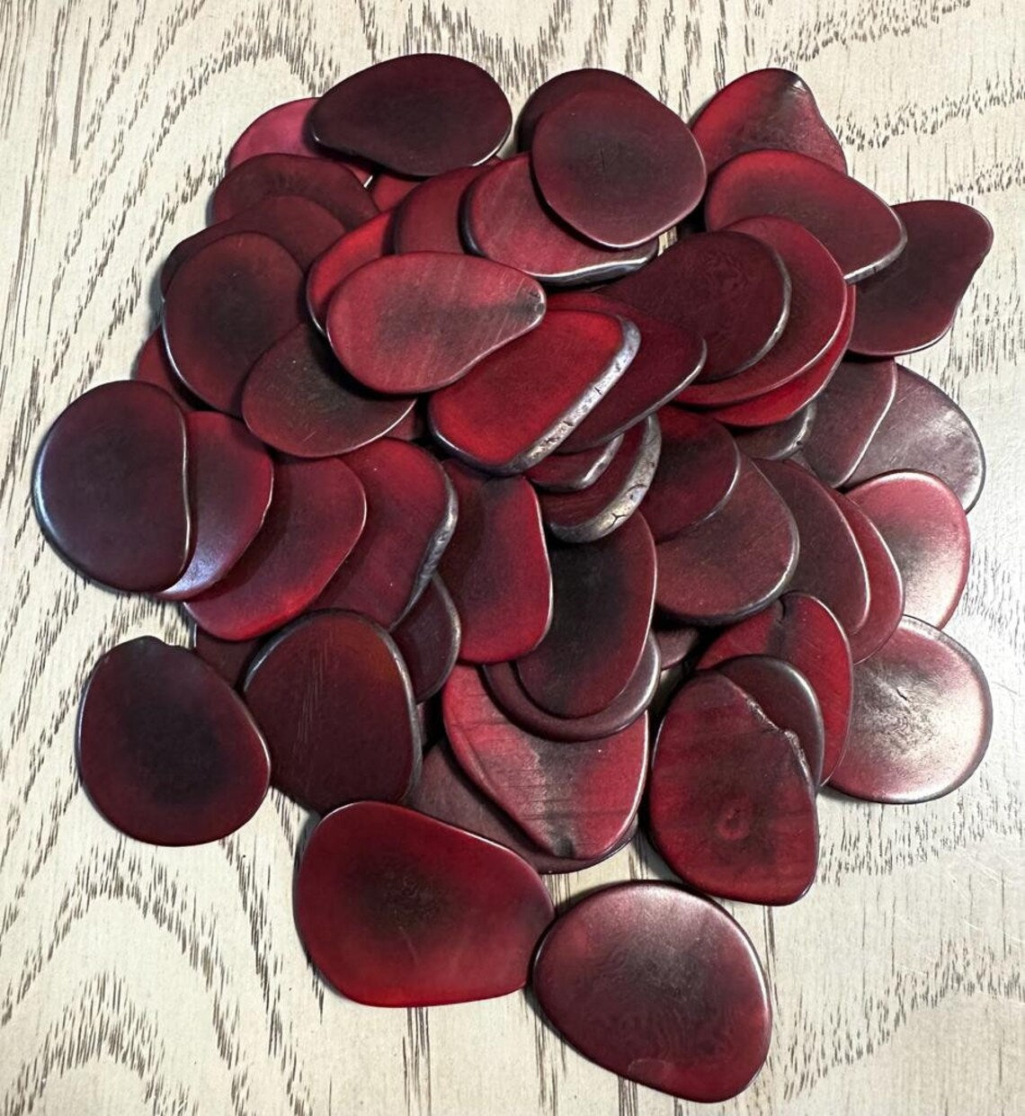 Tagua Slices Beads. 20 Dark Red Pieces.
