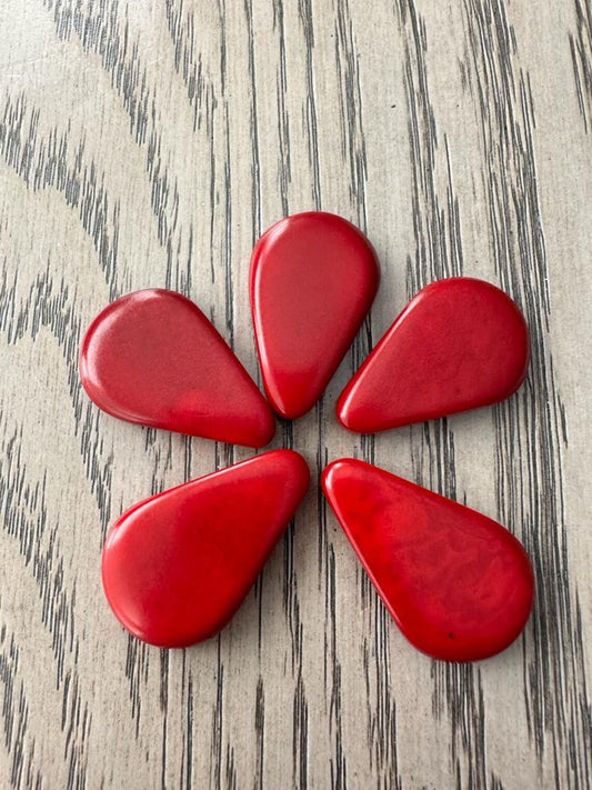 Tagua Teardrop Beads. 10 Red Pieces.