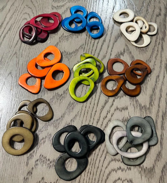 Tagua Hoop Beads. 50 Multicolored Pieces.