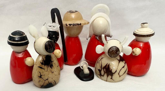 Tagua Nativity Set in Orange and Beige.