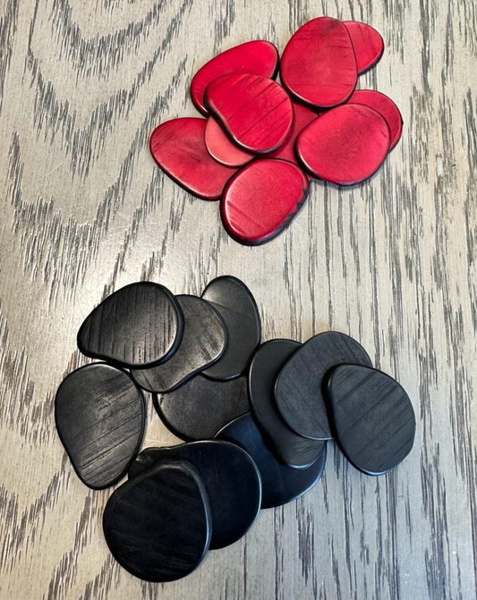 Tagua Slices Beads. 20 Red and Black Pieces.