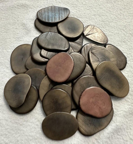 Tagua Slices Beads. 20 Brown Pieces.