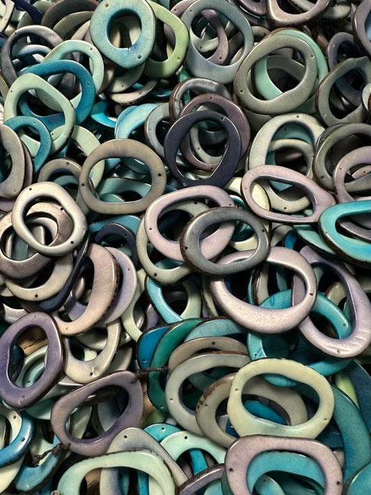 Tagua Hoop Beads. 20 Blue and Gray Pieces.
