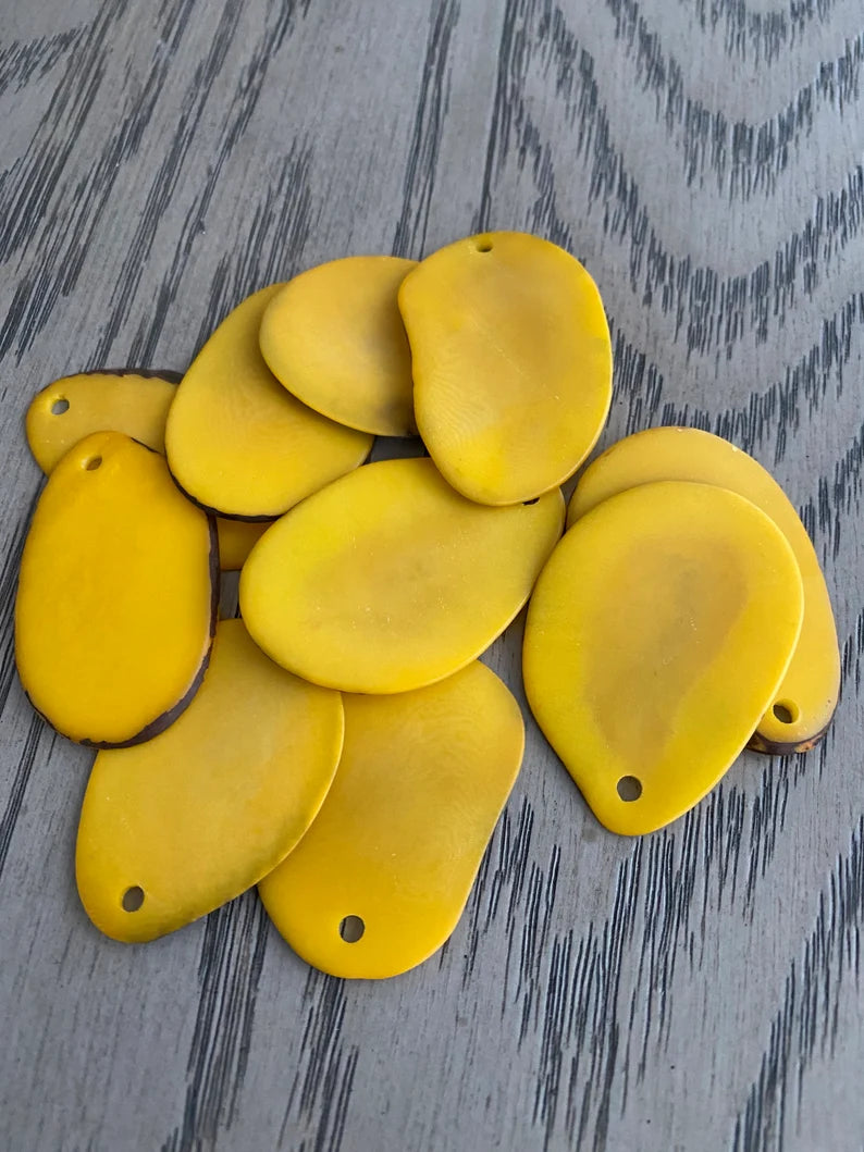Tagua Slices Beads. 30 Yellow Pieces.