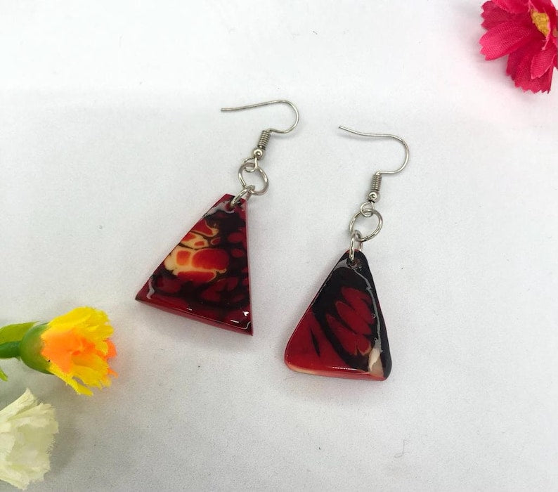 Tagua Earrings in Red Color.