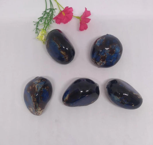 Tagua Whole Nut. 5 Dark Blue Pieces