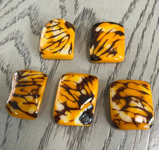 Tagua Rectangle Beads. 5 Yellow Pieces