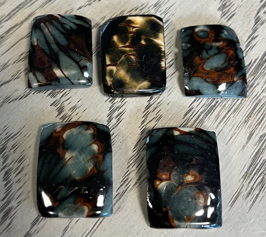 Tagua Rectangle Beads. 10 Blue and Brown Colored Pieces.