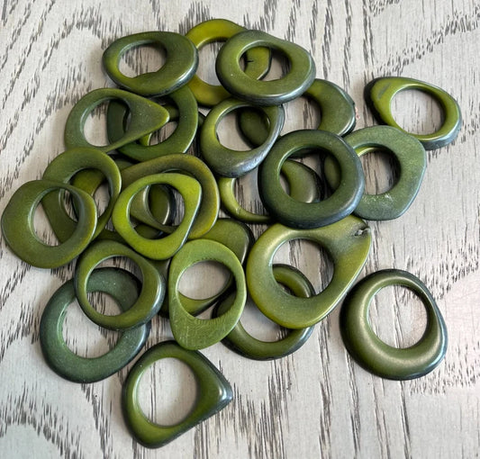 Tagua Hoop Beads. 20 Olive Green Pieces.