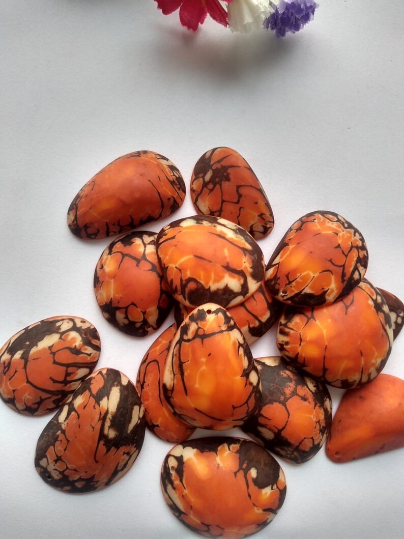 Tagua Half Nut Beads. 15 Orange Pieces