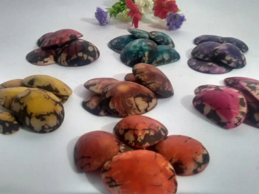 Tagua Half Nut Beads. 35 Multicolored Pieces
