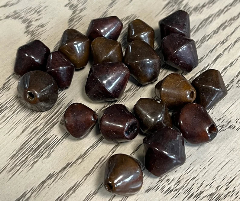 Tagua Bicone Beads. 20 Brown Pieces.