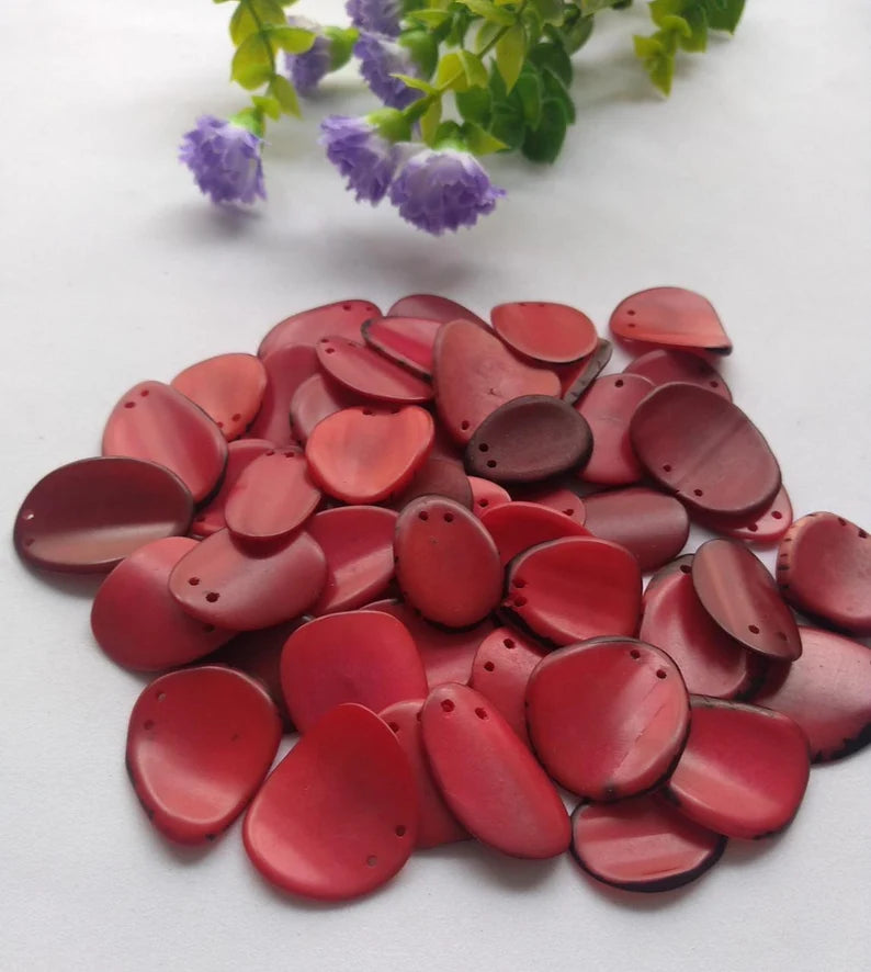 Tagua Chip Slices Beads. 20 Red Pieces