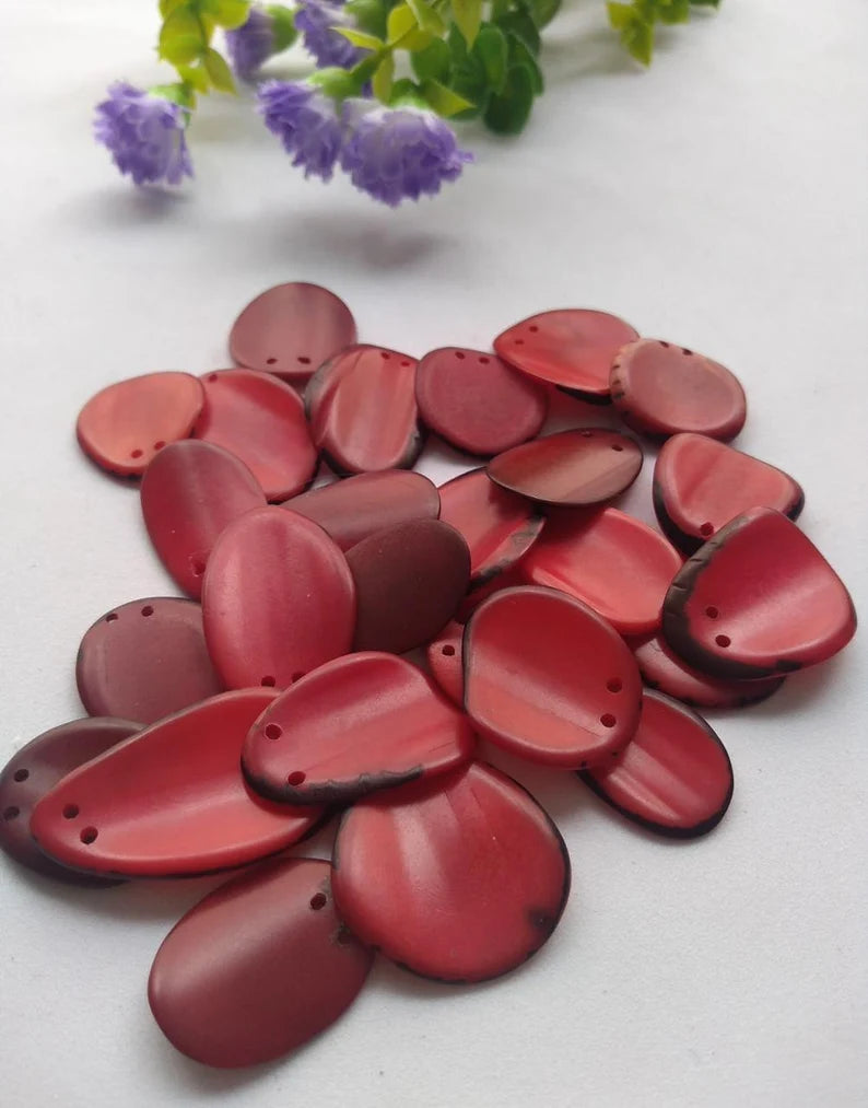 Tagua Chip Slices Beads. 20 Red Pieces