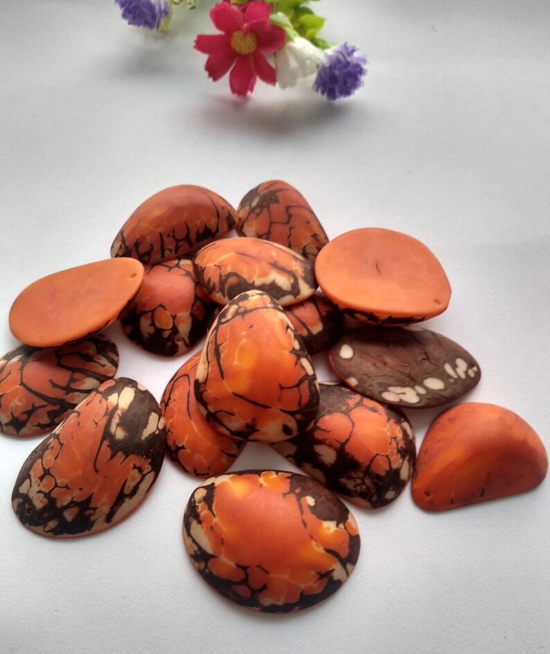 Tagua Half Nut Beads. 15 Orange Pieces