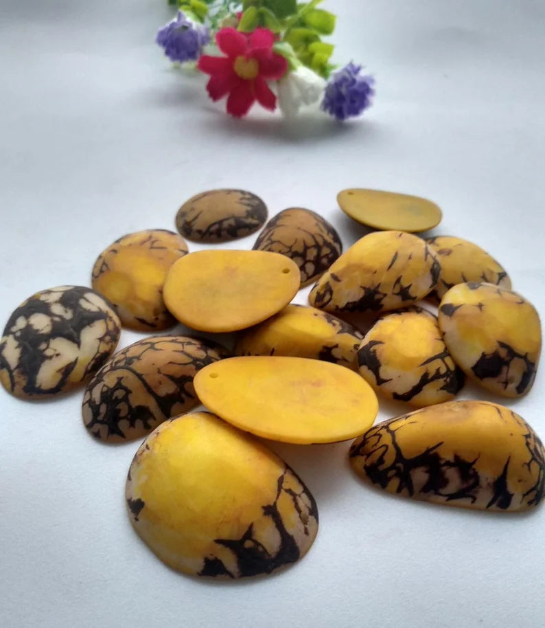 Tagua Half Nut Beads. 15 Yellow Pieces