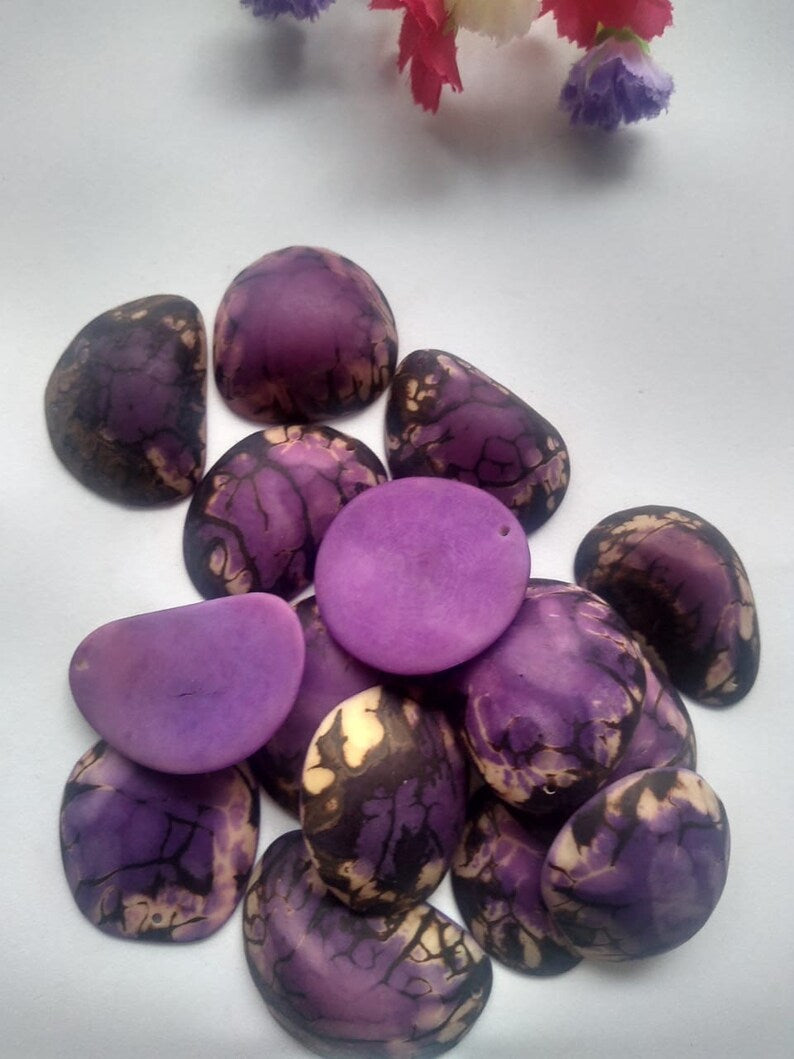 Tagua Half Nut Beads. 15 Purple Pieces