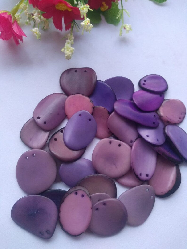 Tagua Chip Slices Beads. 20 Purple Pieces