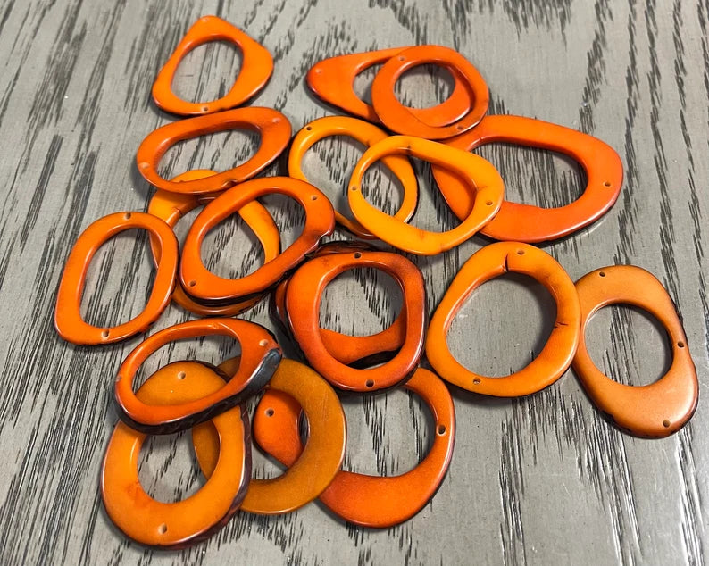 Tagua Hoop Beads. 20 Light Orange Pieces.