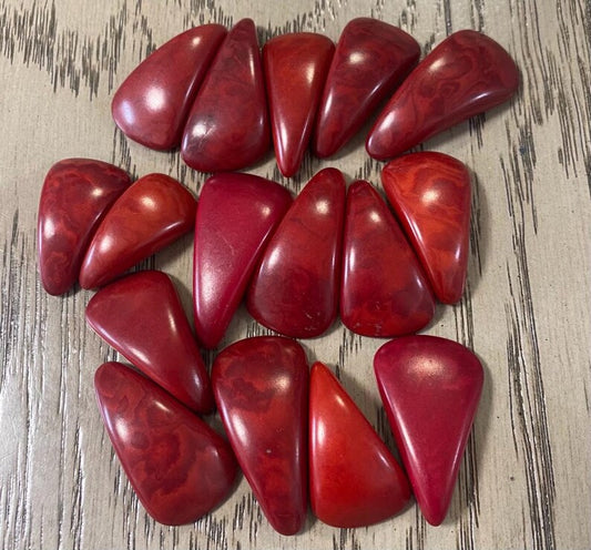 Tagua Teardrop Beads. 20 Red Pieces
