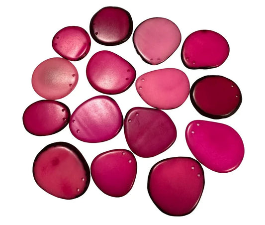 Tagua Slices Beads. 20 Dark and Light Pink Pieces
