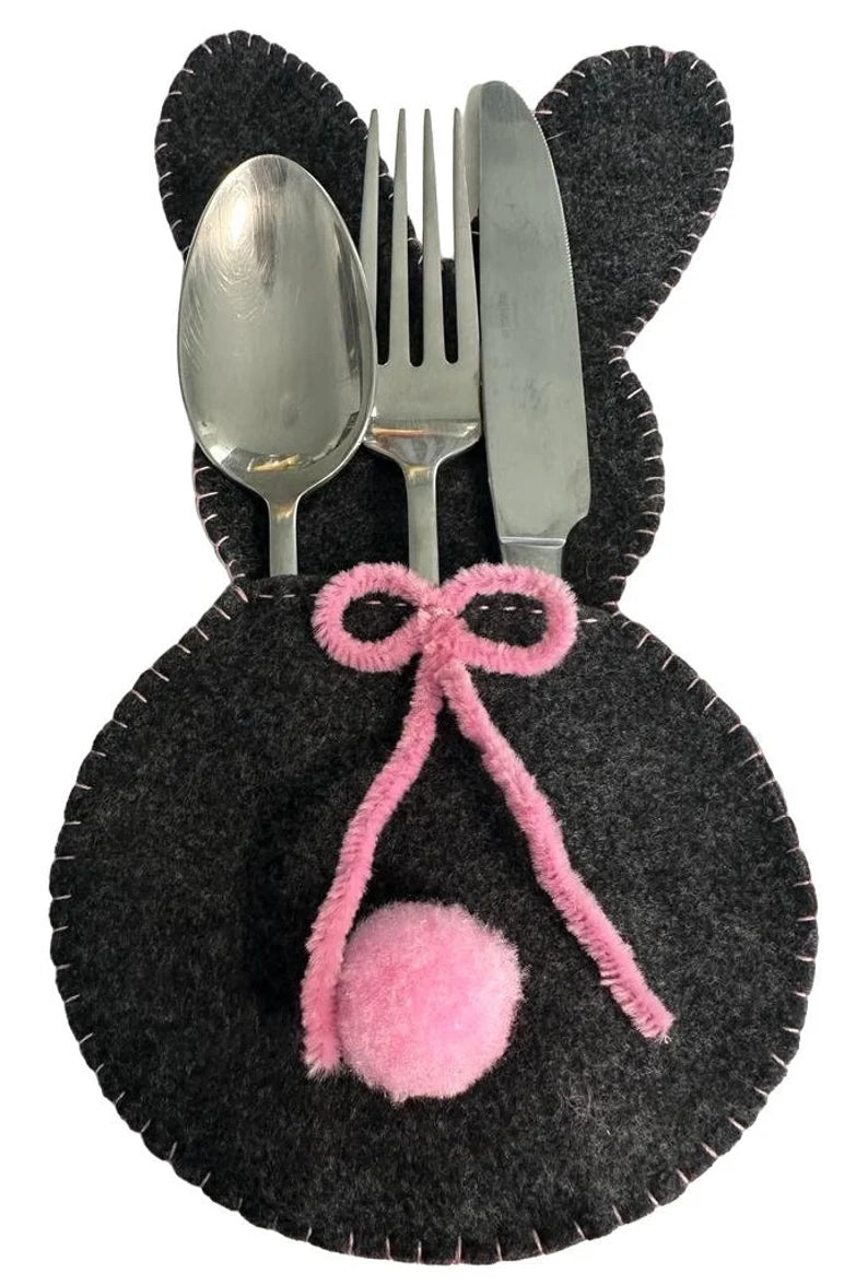 Easter Bunny Black Silverware Bag.