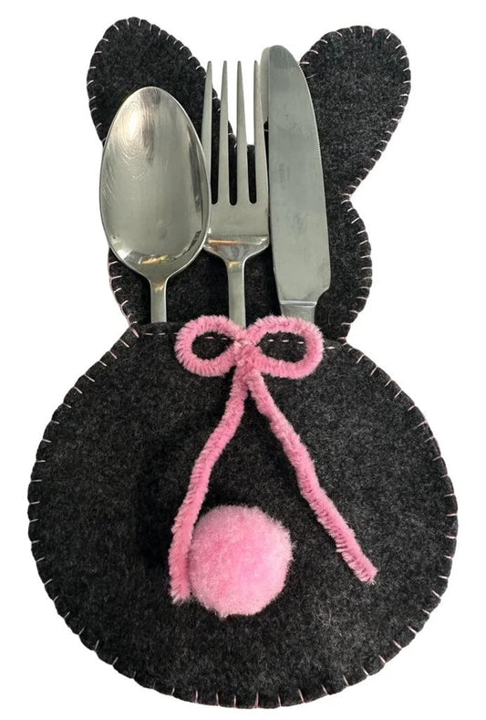 Easter Bunny Black and Pink Silverware Bag.