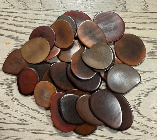 Tagua Slices Beads. 20 Brown Pieces