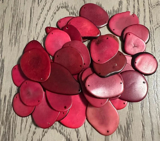Tagua Slices Beads. 20 Red Pieces