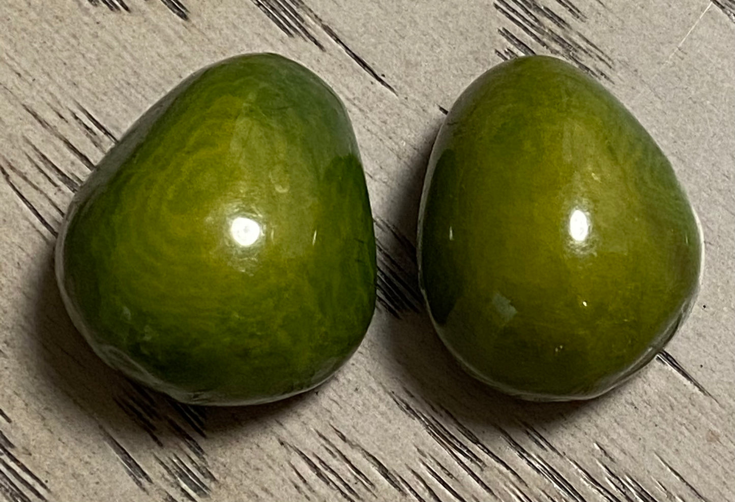 Tagua Teardrop Beads. 10 Olive Green Pieces.