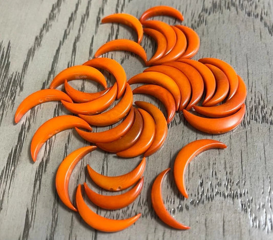 Tagua Crescent Moon Beads. 15 Orange Pieces