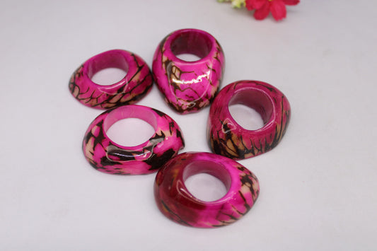 Tagua Hoop Beads. 6 Pink & Black Pieces