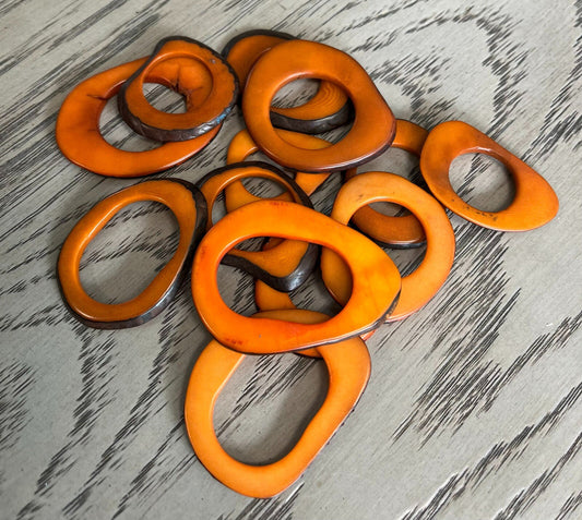 Tagua Hoop Beads. 20 Orange Pieces.