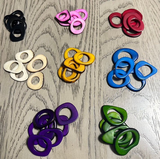 Tagua Hoop Beads. 40 Multicolor Pieces.