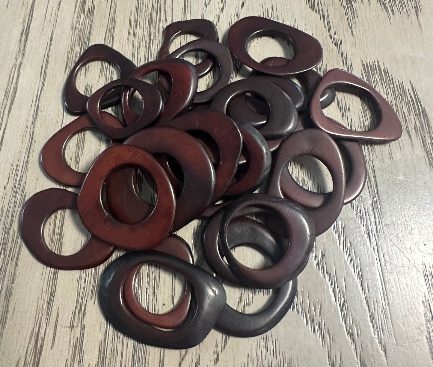 Tagua Hoop Beads. 20 Dark Brown Pieces