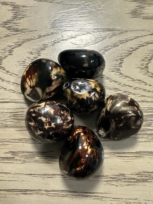 Tagua Whole Nut. 6 Brown Patterned Pieces.
