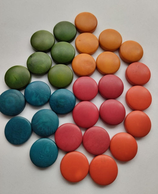 Tagua Disc Beads. 20 Multicolored Pieces.
