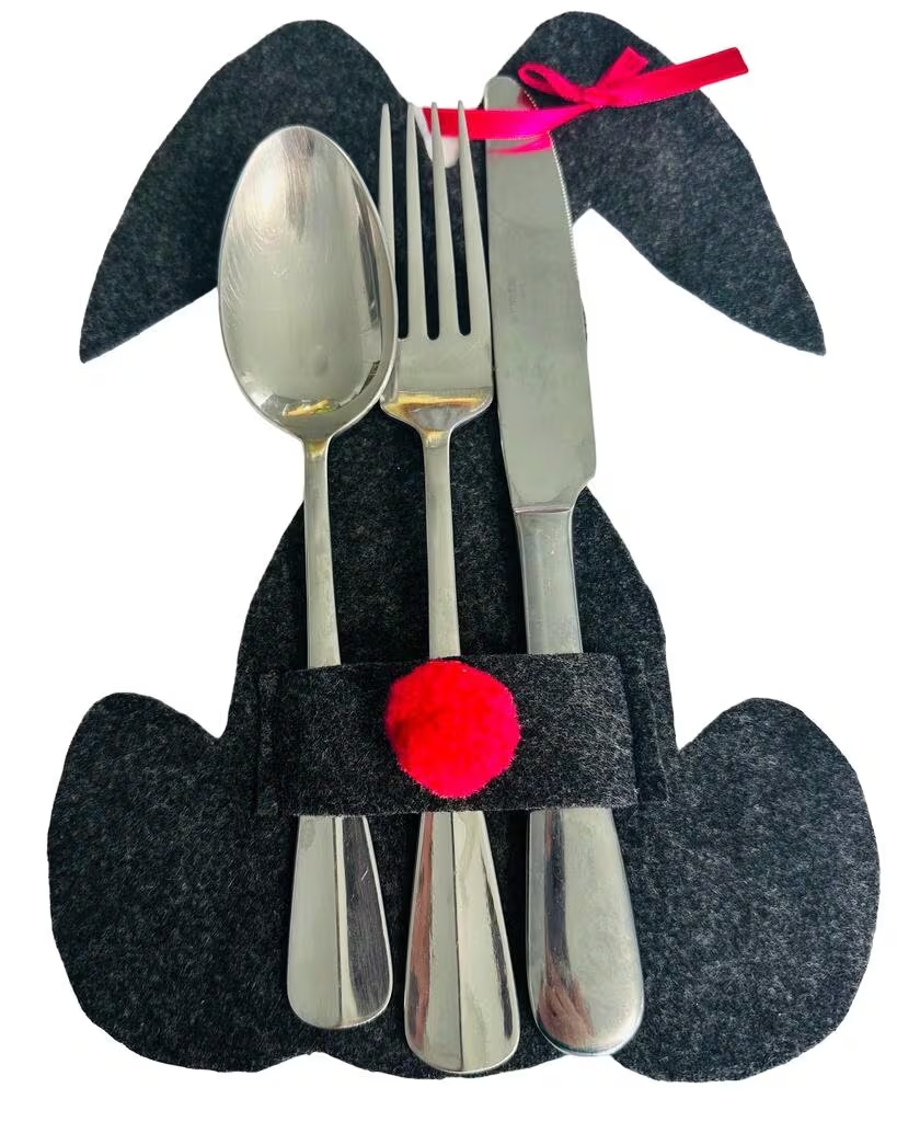 Easter Bunny Black and Red Silverware Bag.