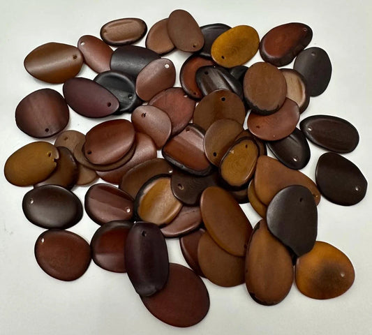 Tagua Slices Beads. 30 Mix of Brown Pieces