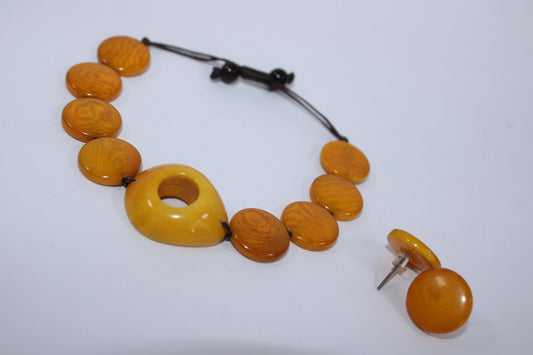 Tagua Bracelet and Earrings Set in Yellow and Orange Color