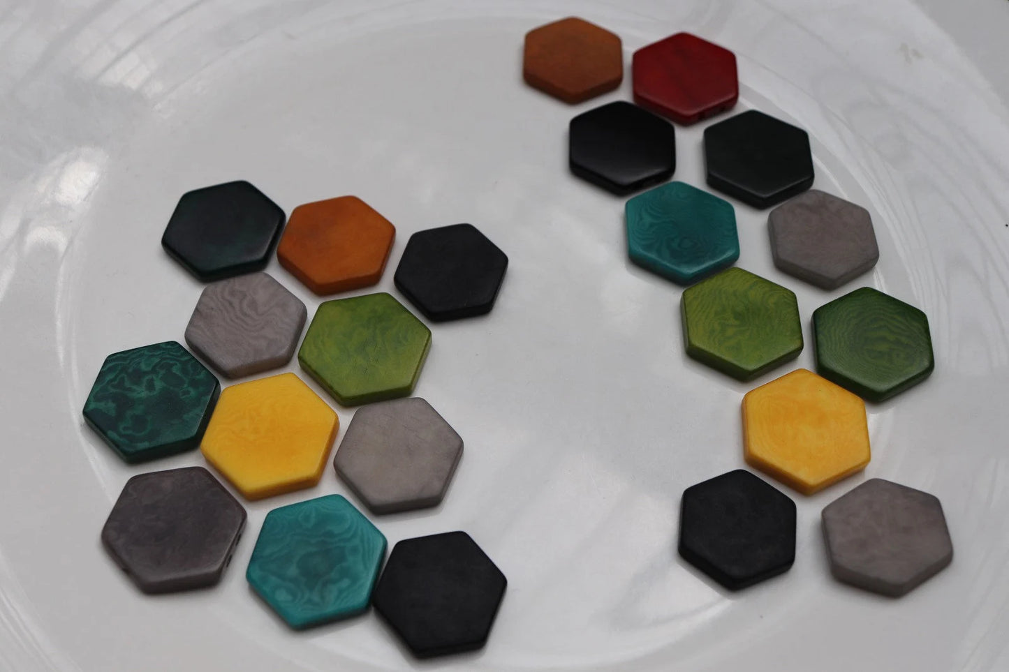 Tagua Hexagonal Beads. 11 Multicolored Pieces