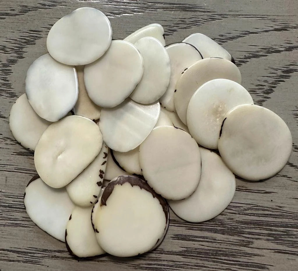Tagua Slices Beads. 20 Black and White Pieces.