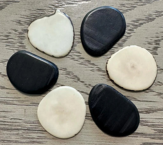Tagua Slices Beads. 20 Black and White Pieces.