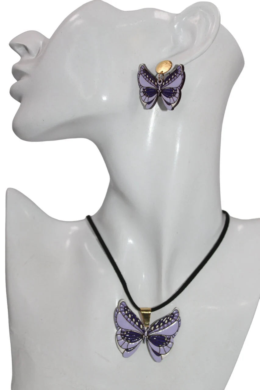 Laser Purple Butterfly Necklace and Earrings set.