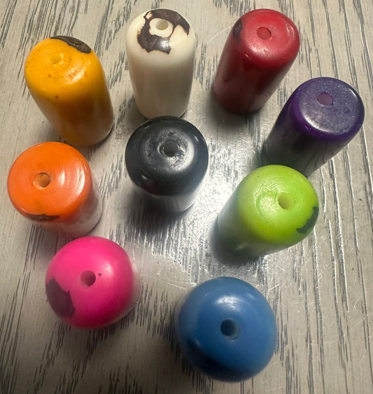 Tagua Cylinder Beads. 24 Multicolored Pieces