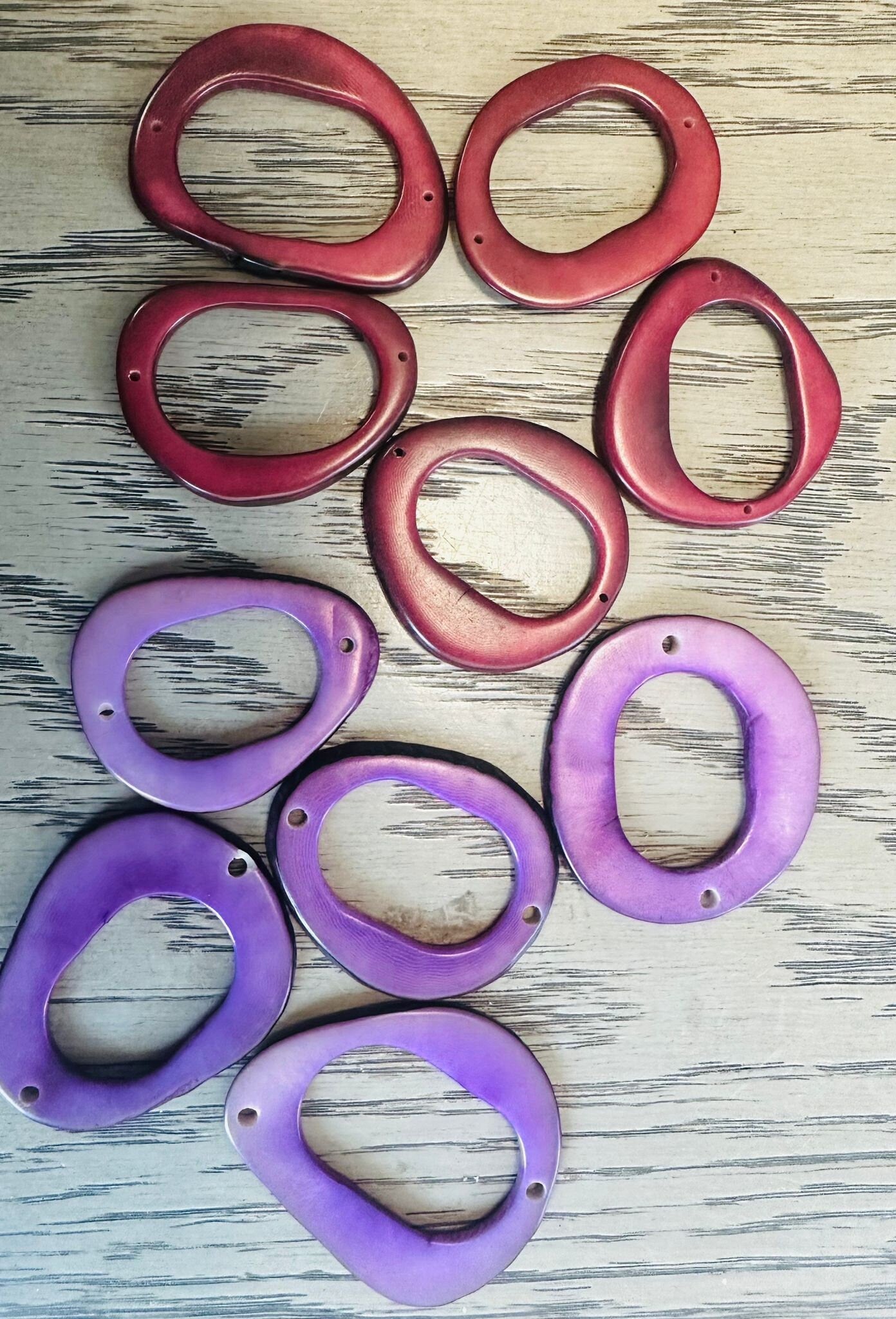 Tagua Hoop Beads. 20 Plum and Lilac Pieces