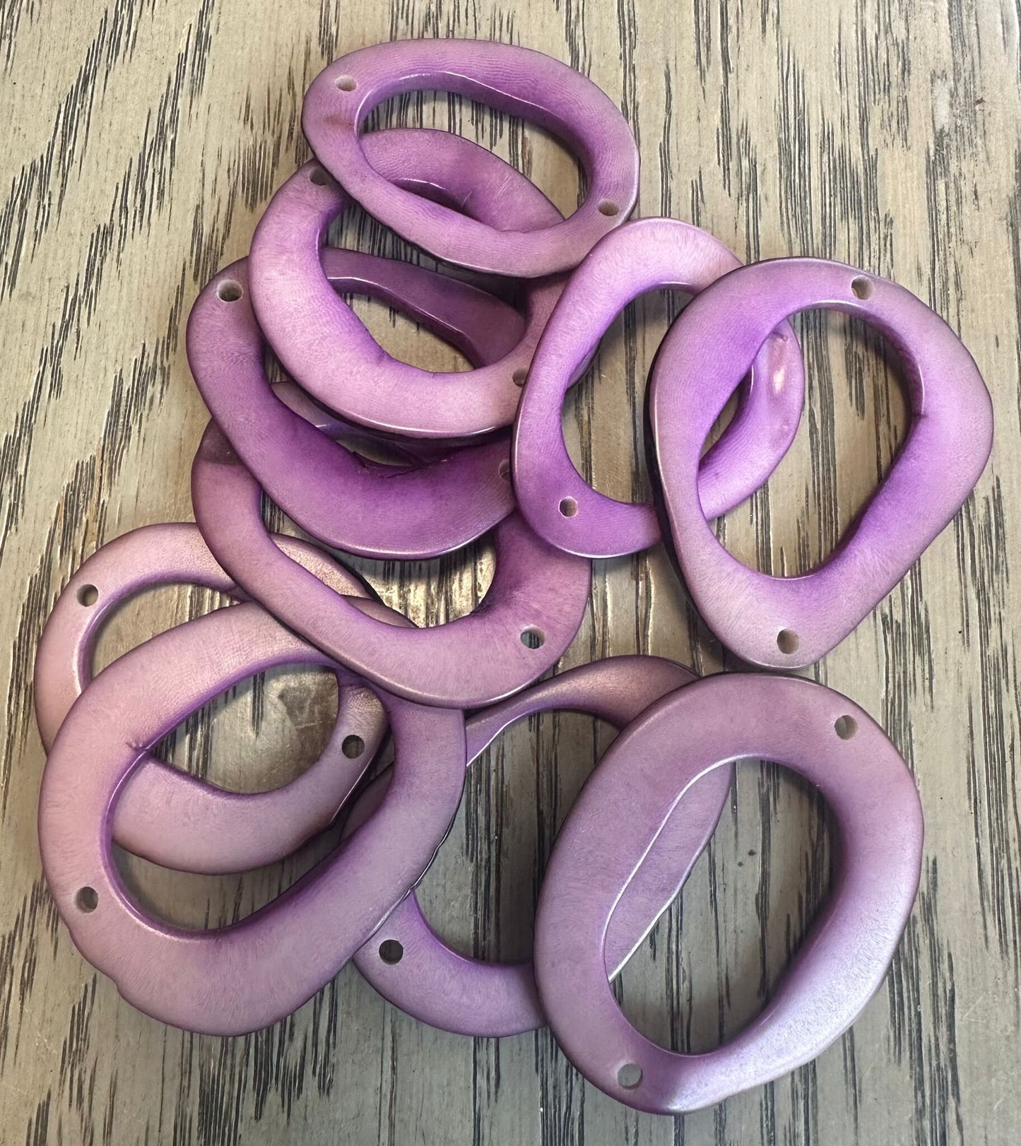 Tagua Hoop Beads. 20 Plum and Lilac Pieces