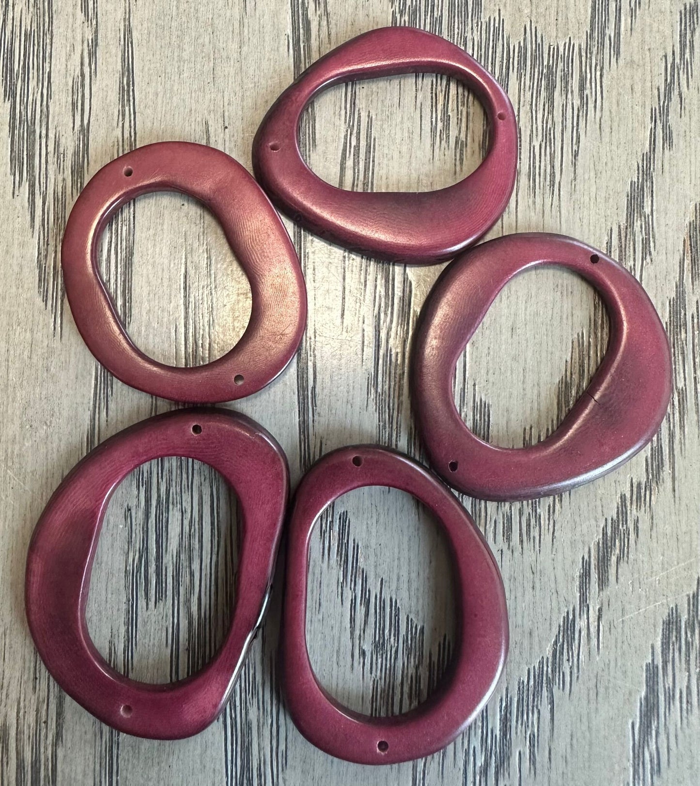 Tagua Hoop Beads. 20 Plum and Lilac Pieces