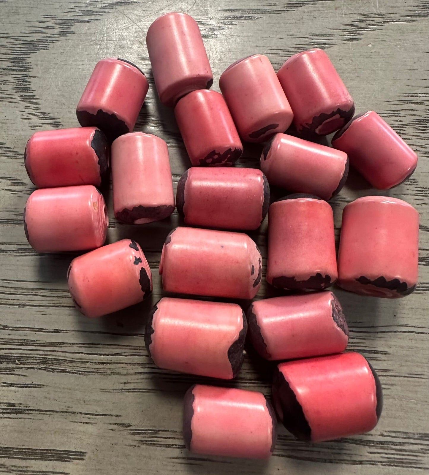 Tagua Irregular Cylinder Beads. 15 Salmon Pieces